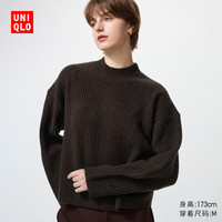 PLUS会员：优衣库 女装舒芙蕾半高领针织衫 38 深褐色 M /160/84A