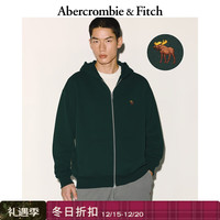 Abercrombie & Fitch 经典小麋鹿图案美式保暖抓绒拉链卫衣外套25秋冬男装122-5660 绿色