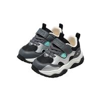 牧童童鞋男童运动鞋2024秋季儿童休闲鞋轻便减震皮面鞋子女童 太空黑 22码 鞋内长15.0cm