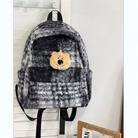 卡特骆日系ins秋冬毛呢格子书包女 韩版高中学生初中生双肩包百搭小背包