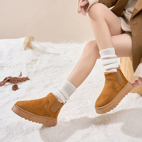星期六 ST&SAT 短靴2024雪地冬季靴女加厚女鞋厚底保暖东北加绒棉鞋毛毛鞋 加绒 红棕色 39