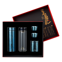 希诺（HEENOOR） 至尊礼盒套装内含纯钛保温杯抗菌玻璃杯茶罐品茗杯商务客户 湖蓝