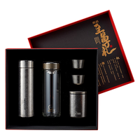希诺(HEENOOR) 至尊礼盒套装内含纯钛保温杯抗菌玻璃杯茶罐品茗杯 皓月银