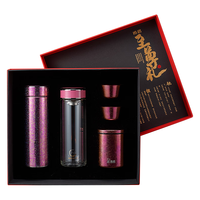 希诺（HEENOOR） 至尊礼盒套装内含纯钛保温杯抗菌玻璃杯茶罐品茗杯商务客户 银红