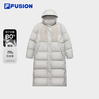 FILA FUSION斐乐潮牌长款鹅绒羽绒服女2025冬季保暖连帽外套 云雾灰-GY 165/84A/M