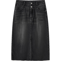 森马（Semir）森柔牛仔森马牛仔半身裙女高腰开叉2024春季直筒裙 牛仔水洗黑98201 170/74A/XL