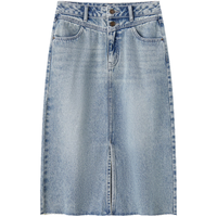 森马（Semir）森柔牛仔森马牛仔半身裙女高腰开叉2024春季直筒裙 牛仔黄泥染80325 175/78A/XXL