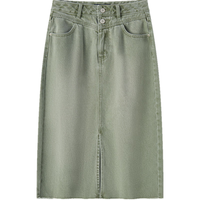 森马（Semir）森柔牛仔森马牛仔半身裙女高腰开叉2024春季直筒裙 绿色调00444 170/74A/XL