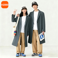 H 2000【达人专属】2025秋冬男士纯色手工缝接平驳领双面呢大衣D4W08800 蓝灰