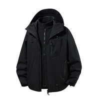 H 2000【达人推荐】防风防水三合一可脱卸内胆冲锋衣男女同款D5W12500 黑色