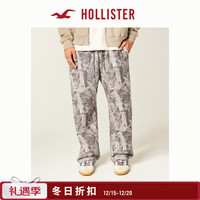 PLUS会员：HOLLISTER 25秋冬baggy风保暖抓绒迷彩印花卫裤男装334-5085 浅棕色迷彩