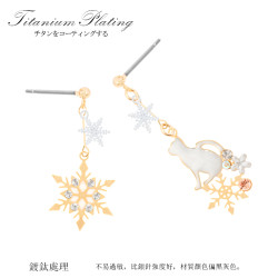 Osewaya 猫咪树脂耳夹雪花耳钉不对称耳环圣诞礼物玫瑰金