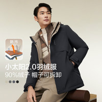 红豆羽绒服男【防污&厚款】鸭绒可脱卸帽休闲户外加厚外套男 S1墨玉黑-防污升级 4XL (195) 【185-200斤】