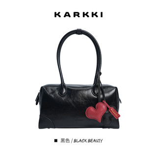 KARKKI/个奇 波士顿包 头层牛皮 黑色 女士手提包