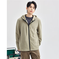 佐丹奴 休闲外套男秋冬摇粒绒纯色拉链连帽运动夹克男13074814 深卡其色 芥末卡其 L
