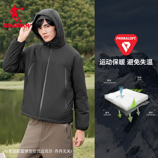 乔丹金标P棉|跑步棉服男士户外防泼水外套冬季棉衣保暖运动服男装 黑色
