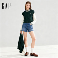 GAP女装2025秋季刺绣logo羊毛混纺绞花毛衣 绿色 M (165/88A)亚洲尺码