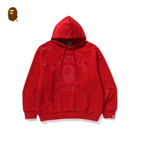BAPE男装24年秋冬猿人图案破洞迷彩连帽卫衣114311N 红色RDX