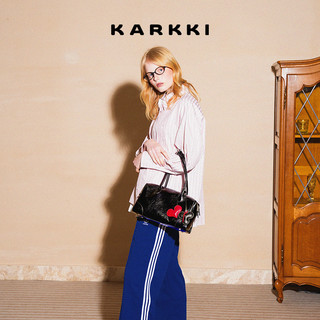 KARKKI/个奇 波士顿包 头层牛皮 黑色 女士手提包