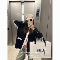 黑豆哼哼 私藏小甜豆*条纹撞色针织开衫女秋季宽松廓形毛衣外套