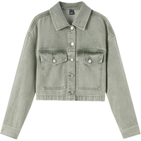 森马（Semir）牛仔外套女短款做旧复古2024春季翻领夹克潮酷 绿色调00444 150/76A/XS