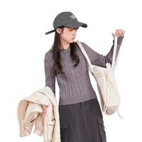 紫涵 短款绞花双拉链连帽针织开衫修身显瘦休闲毛衣外套