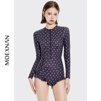 性感黑色连体游泳衣少女长袖防晒保守遮肚显瘦泡温泉泳装