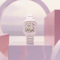 雷达（RADO）瑞士手表真我“粉方”高科技陶瓷镂空表盘机械腕表