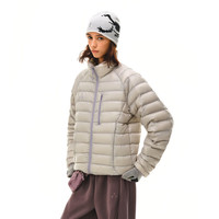 FPA撞色logo印花羽绒服 秋冬季装户外轻薄立领保暖休闲男女外套 米灰色 L