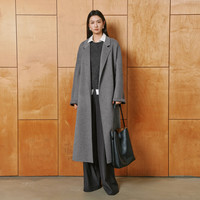 伊芙丽（eifini）伊芙丽散毛染驼绒蚕丝A型羊毛大衣外套女2025冬 云烟灰 S 90-110斤