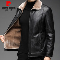 皮尔卡丹加绒皮衣夹克立领加厚保暖冬季百搭PU皮保暖抗寒中青年外套上衣