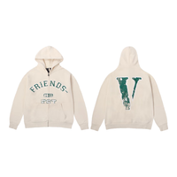 VLONE FRIENDS-复古破坏大logo印花 宽松拉链连帽卫衣 男女同款 VLZH24003米绿 XL