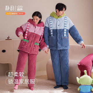 静韵【超柔软】迪士尼珊瑚绒夹棉加厚睡衣女保暖家居服套装男