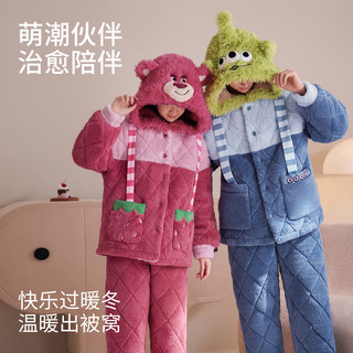 静韵【超柔软】迪士尼珊瑚绒夹棉加厚睡衣女保暖家居服套装男