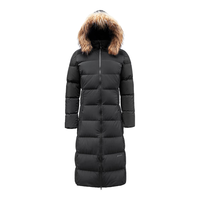 君羽户外羽绒服女长款过膝加厚修身鹅绒服防寒保暖羽绒衣外套 F52058 岩黑 M【白鹅绒210克】