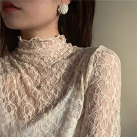 蕾丝打底衫 弹力蕾丝两色可选显瘦半高领百搭套头上衣女