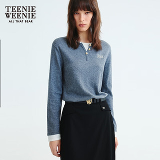 Teenie Weenie【含绵羊毛】小熊女装毛针织衫25秋款假两件撞色毛衣 灰色 M