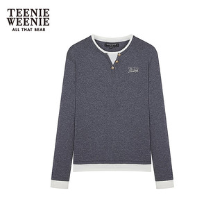 Teenie Weenie【含绵羊毛】小熊女装毛针织衫25秋款假两件撞色毛衣 灰色 M