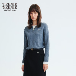 TEENIE WEENIE 【含绵羊毛】小熊女装毛针织衫25秋款假两件撞色毛衣