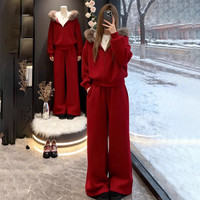 拉夏贝尔 女士休闲运动套装 加绒加厚卫衣两件套