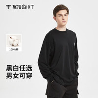 拇指白小T春秋男士长袖t恤男女同款宽松纯棉长袖打底衫易穿搭 黑色 XS