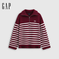GAP女装2025秋季新款logo半拉链条纹针织上衣