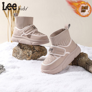 Lee童鞋冬季儿童雪地靴黑色保暖加绒棉鞋子男女童皮靴 粉色 36 【脚长225mm】