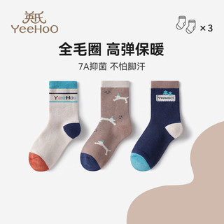 英氏（YEEHOO）3双装儿童袜子男女童秋冬棉加厚毛圈袜7A抗菌消臭地板袜 汪汪奇遇 【三双装】 3双 9-12岁 (L)