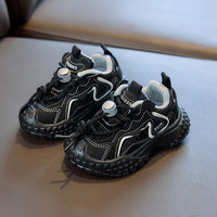 温小影儿童鞋子透气网面轮胎底软底防踢男童运动鞋中小童男童潮流老爹鞋 黑色 21 内长约13.5CM