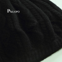 帕罗(PALUOPO)秋冬毛线帽女士 100%山羊绒厚绞花保暖针织贝蕾帽子 出行户外 黑