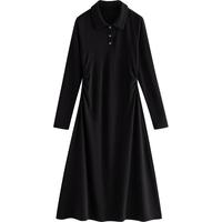 初语连衣裙女2025冬季中长款收褶收腰POLO裙发热保暖打底裙 黑色 M