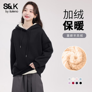 班尼路S&K系列加绒卫衣女装加厚羊羔绒连帽上衣秋冬保暖重磅摇粒绒外套2 黑#纯色 【重磅羊羔绒】 S