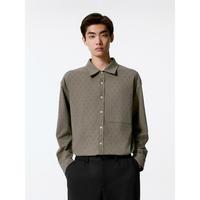 GXG 男装男士棕灰色基础宽松翻领通勤长袖衬衫男内搭衬衫