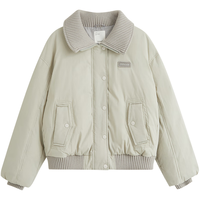 茵曼针织立领飞行员夹克羽绒服2025冬女装厚保暖外套 浅灰色 XL